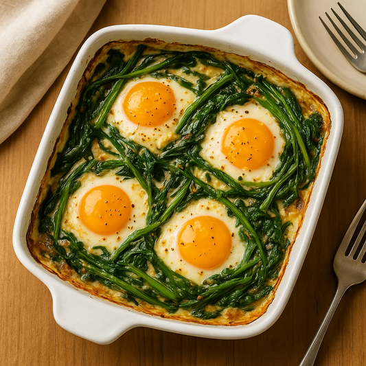 Morning glory in a creamy sauce baked with 4 eggs