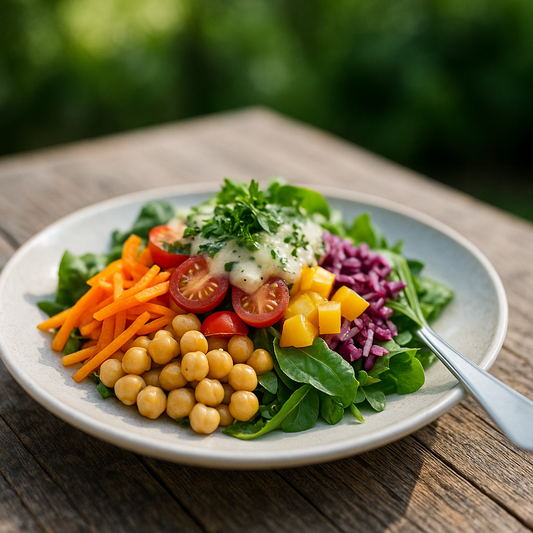 Rainbow Chickpea Salad with Garlic Dressing