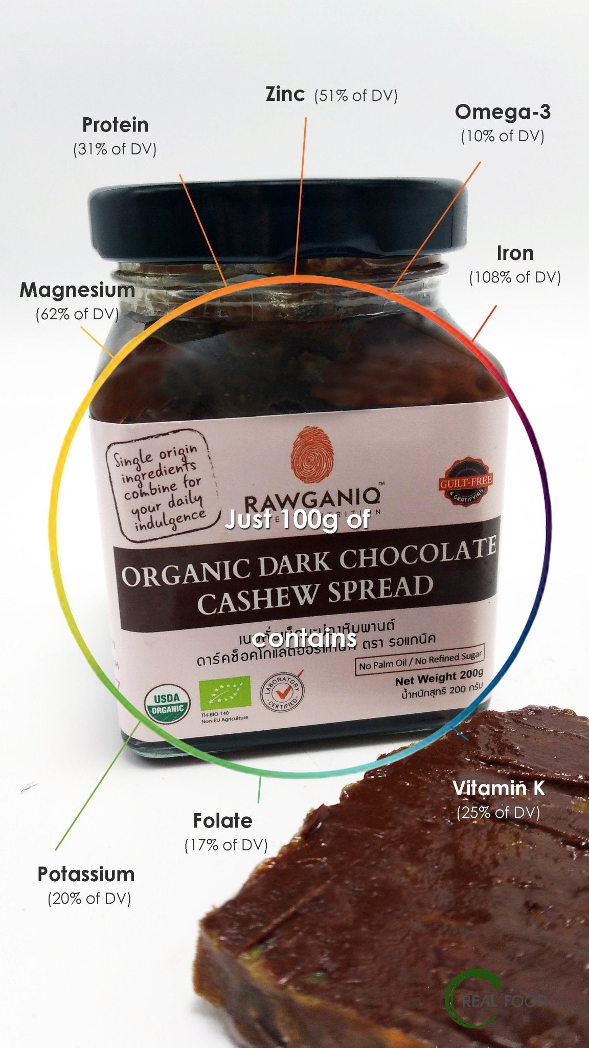 Dark Chocolate Cashew Spread, 200g, organic, unsweetened - Real - Food.shop